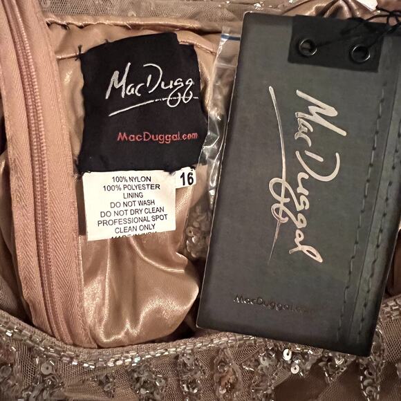 Mac Duggal Beaded Long Sleeve Evening Gown Mocha Size 16 5124 NEW $598 - Picture 10 of 12